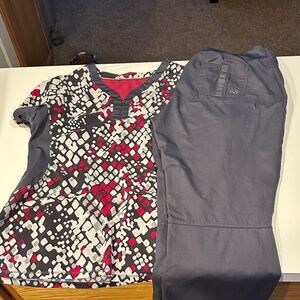 Colorful Scrub Set with Geometric Top